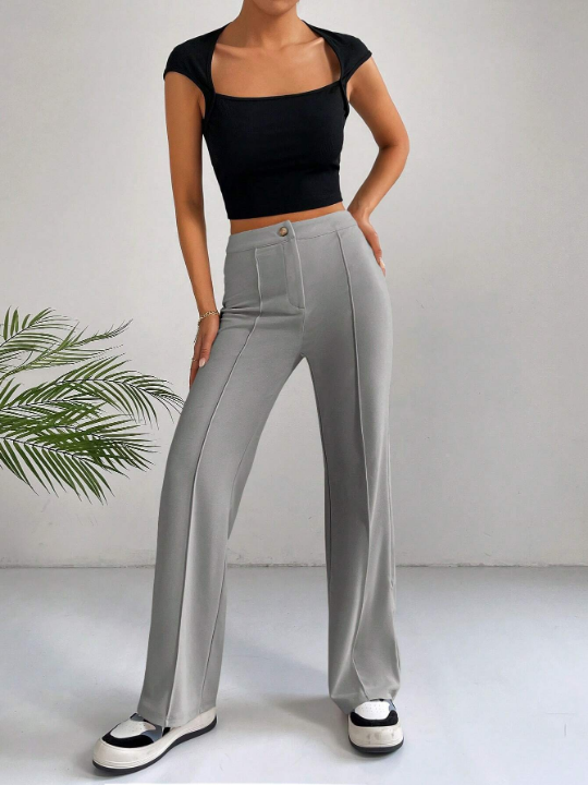 EZwear High Waist Seam Detail Flare Leg Pants