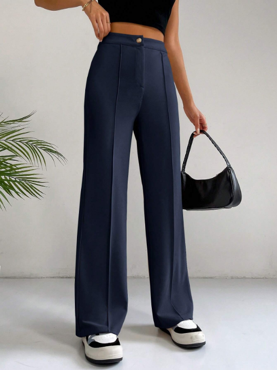 EZwear SpringSolid High Waist Flare Leg Pants