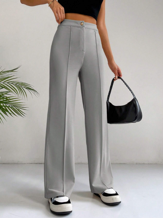 EZwear High Waist Seam Detail Flare Leg Pants