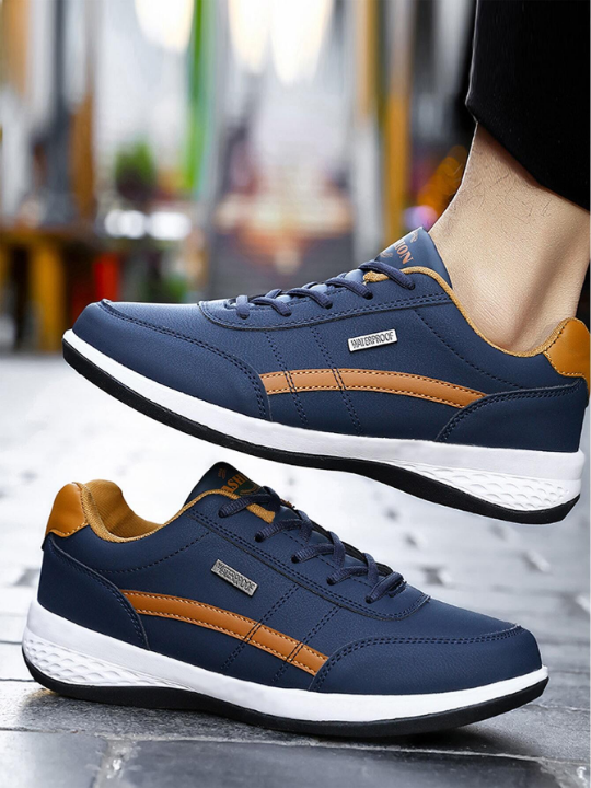 2024 New Teenagers' Running Shoes Fashionable Leather Surface Solid Color Flat Simple Sneakers College Style Outdoor Casual Shoes