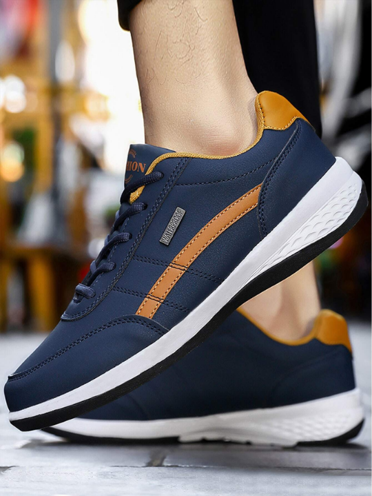 2024 New Teenagers' Running Shoes Fashionable Leather Surface Solid Color Flat Simple Sneakers College Style Outdoor Casual Shoes