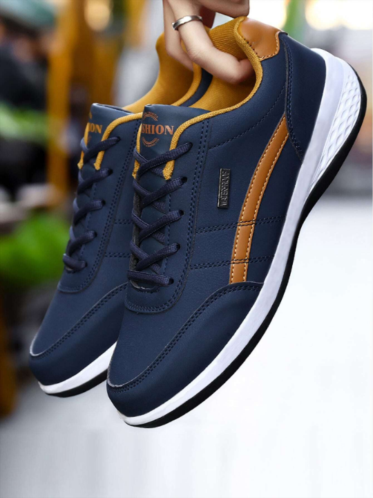 2024 New Teenagers' Running Shoes Fashionable Leather Surface Solid Color Flat Simple Sneakers College Style Outdoor Casual Shoes