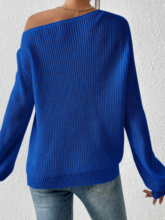 Essnce Solid Asymmetrical Neck Ribbed Knit Sweater