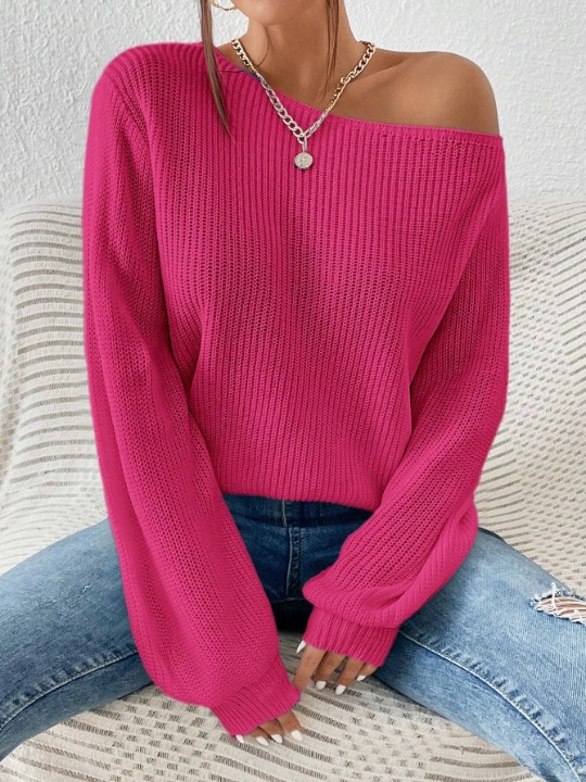 Essnce Solid Asymmetrical Neck Sweater