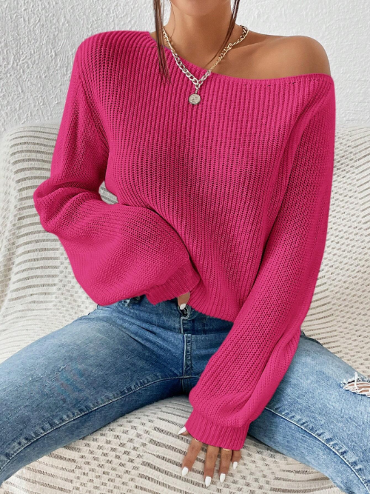 Essnce Solid Asymmetrical Neck Sweater