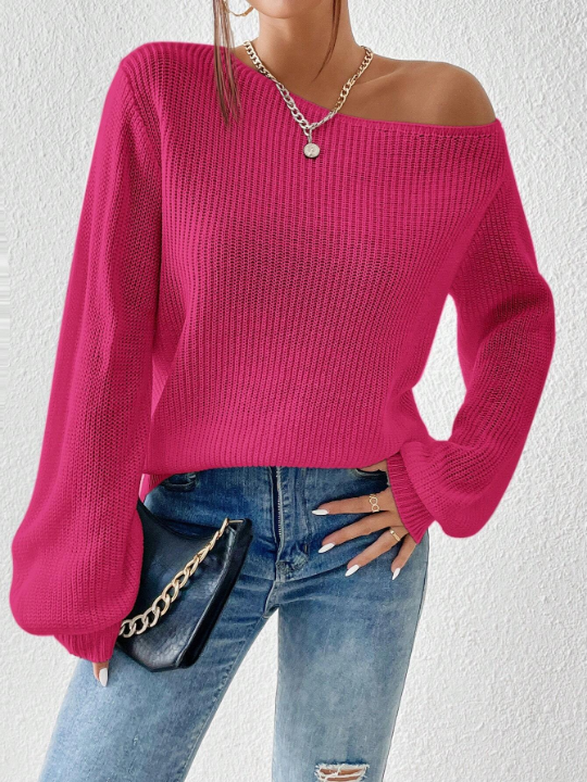 Essnce Solid Asymmetrical Neck Sweater