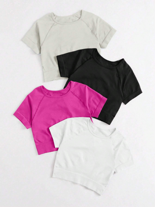 Yoga Basic 4pcs Solid Raglan Sleeve Sports Tee