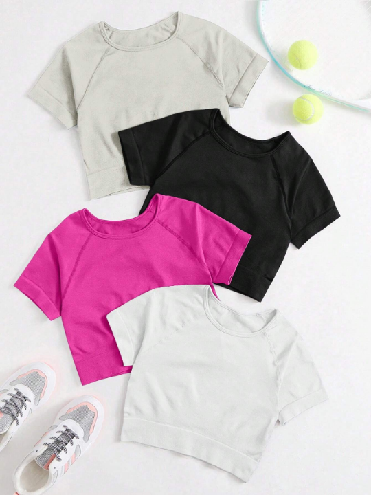 Yoga Basic 4pcs Solid Raglan Sleeve Sports Tee