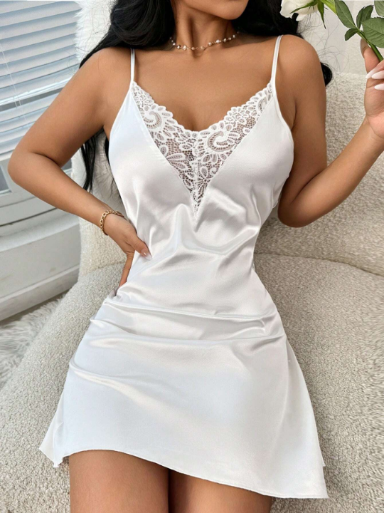 Contrast Lace Satin Cami Nightdress