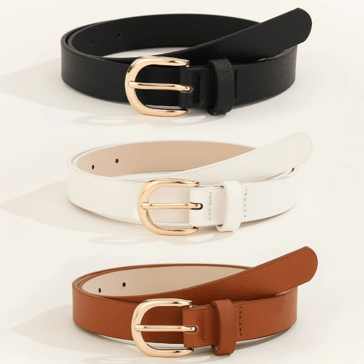 3pcs Women's Metal Square Buckle Simple & Versatile Waist Belt For Dress, Jeans, And Suit Pants Suitable For Daily Wear