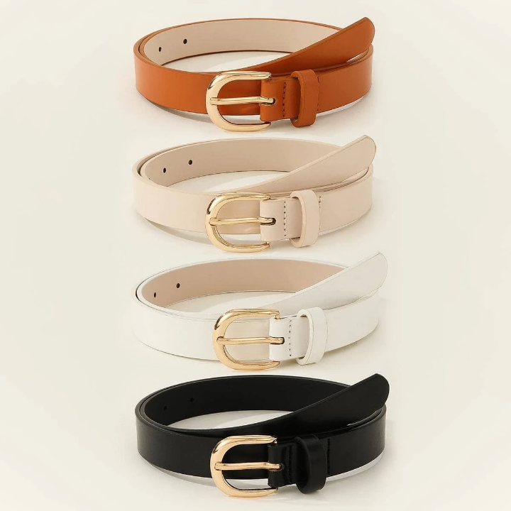 4pcs/Set Ladies' Metal Square Buckle, Simple And Versatile Belt For Daily Wear, Suitable For Dresses, Jeans, Pants, Etc.