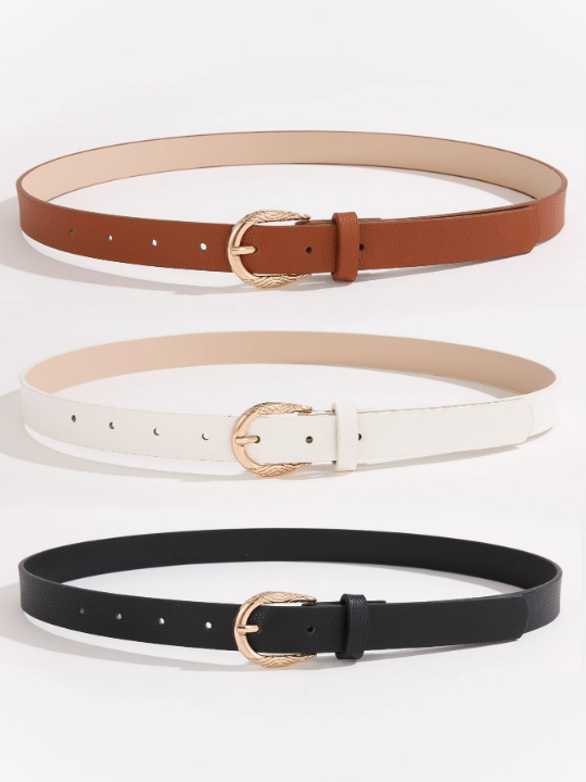 3pcs Women's Metal Square Buckle Belt Set, Suitable For Daily Wear With Dresses, Jeans And Suit Trousers