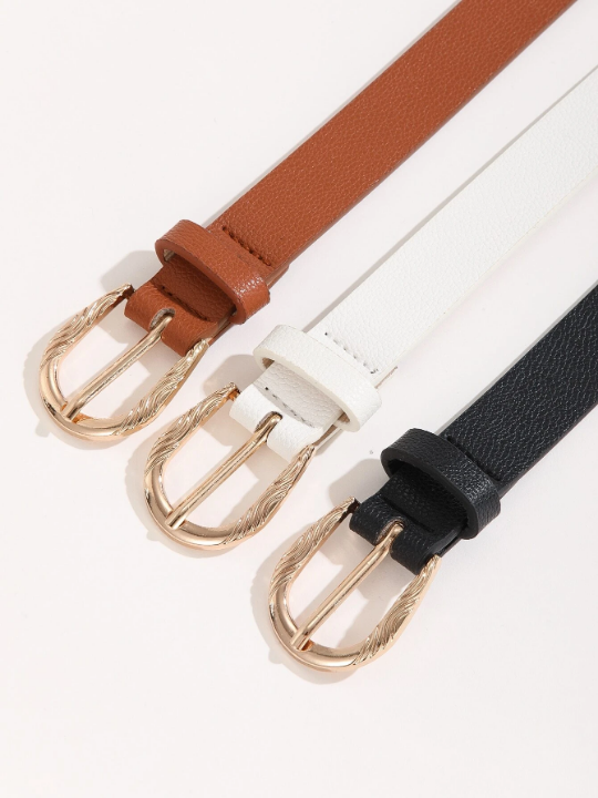 3pcs Women's Metal Square Buckle Belt Set, Suitable For Daily Wear With Dresses, Jeans And Suit Trousers