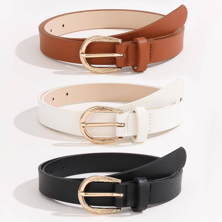 3pcs Women's Metal Square Buckle Belt Set, Suitable For Daily Wear With Dresses, Jeans And Suit Trousers