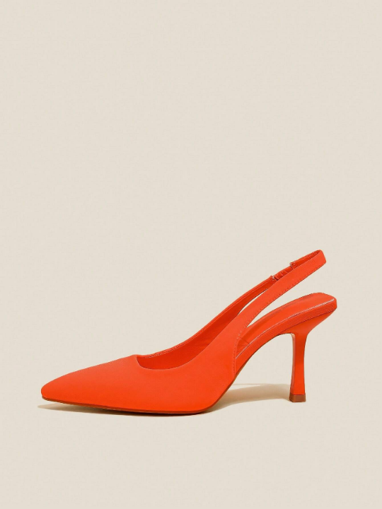 Women Slingbacks, Elastane Point Toe Stiletto Heeled Funky Pumps Neon Orange