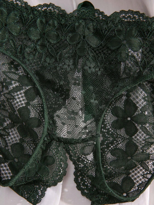 Floral Lace Bow Decor Crotchless Panty