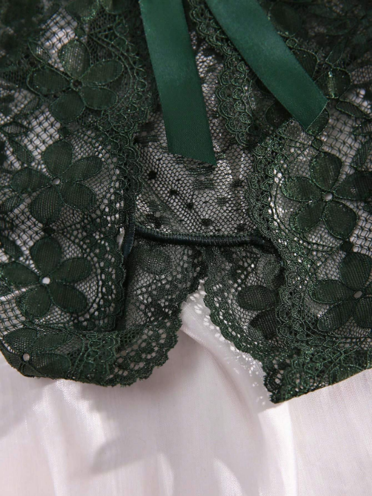Floral Lace Bow Decor Crotchless Panty