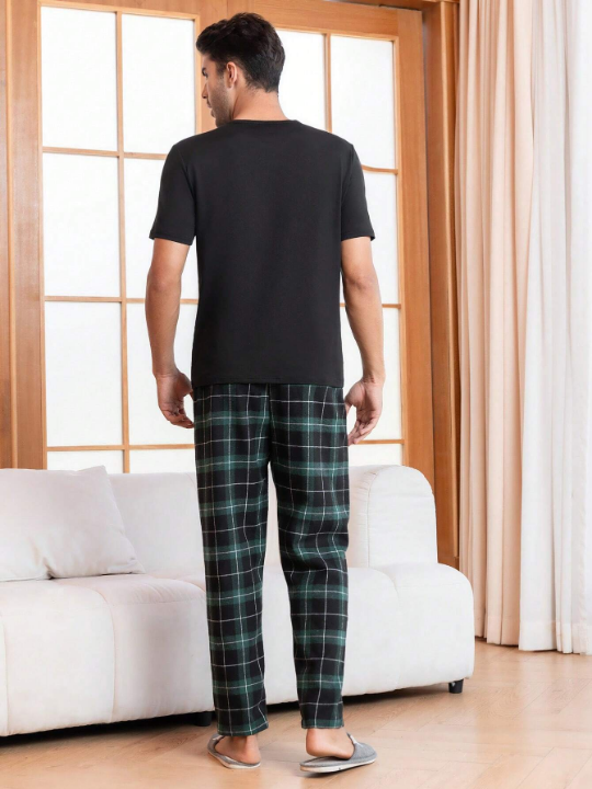 Men Plaid Print PJ Set