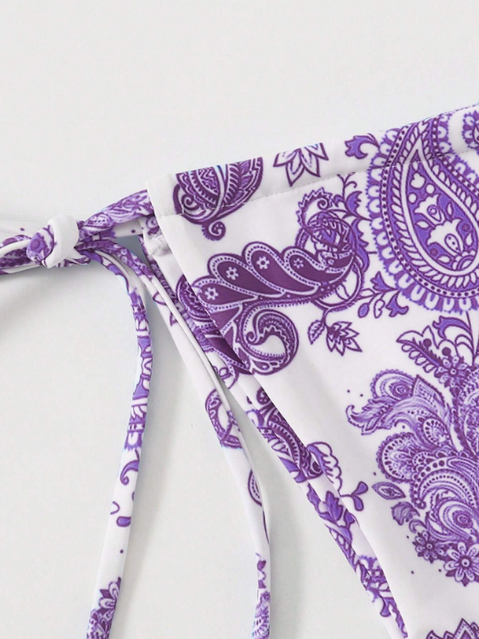 Paisley Print Halter Triangle Bikini Swimsuit