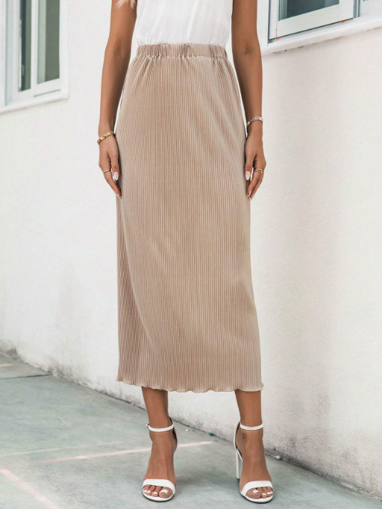 SXY Solid Ribbed Knit Straight Skirt