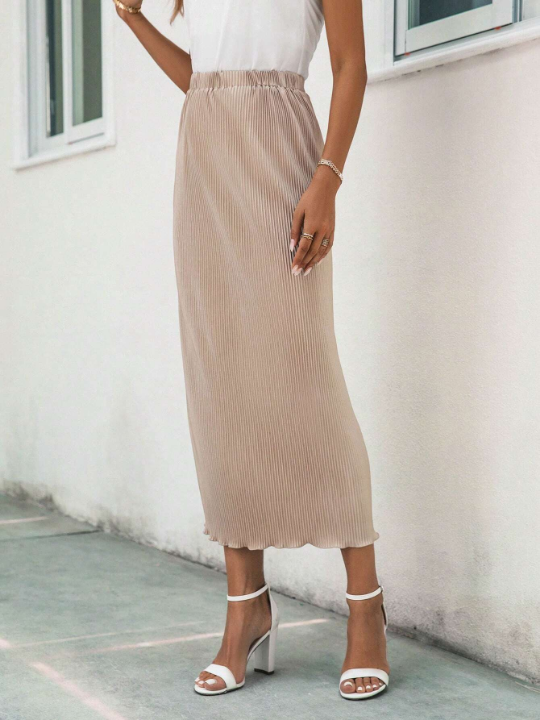 SXY Solid Ribbed Knit Straight Skirt