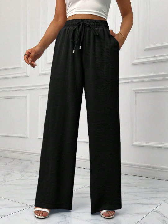 Essnce Drawstring Waist Wide Leg Pants