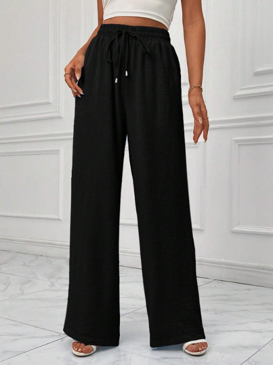 Essnce Drawstring Waist Wide Leg Pants