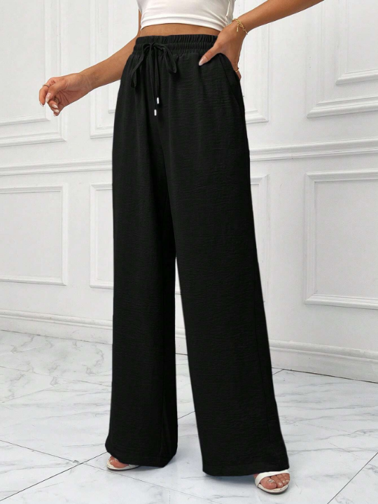 Essnce Drawstring Waist Wide Leg Pants