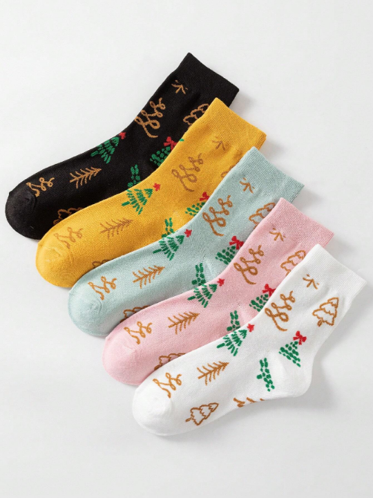 Inna Moreva Christmas Cartoon Pattern Fashionable Mid-calf Socks For Women