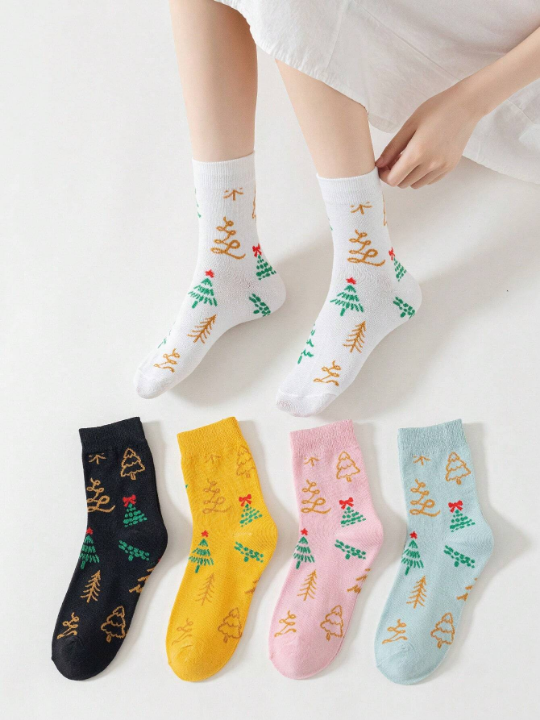 Inna Moreva Christmas Cartoon Pattern Fashionable Mid-calf Socks For Women