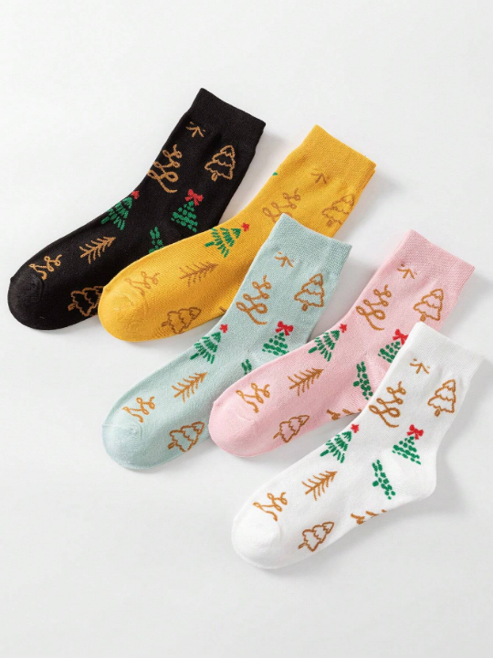 Inna Moreva Christmas Cartoon Pattern Fashionable Mid-calf Socks For Women