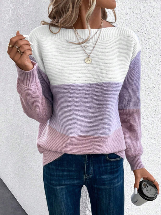 Color Block Drop Shoulder Sweater