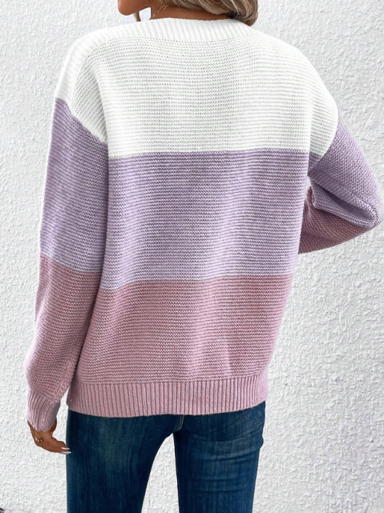 Color Block Drop Shoulder Sweater