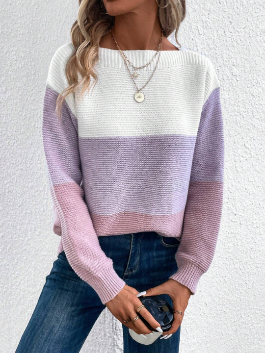 Color Block Drop Shoulder Sweater