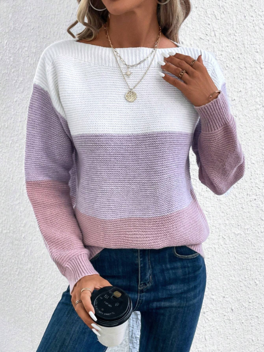 Color Block Drop Shoulder Sweater