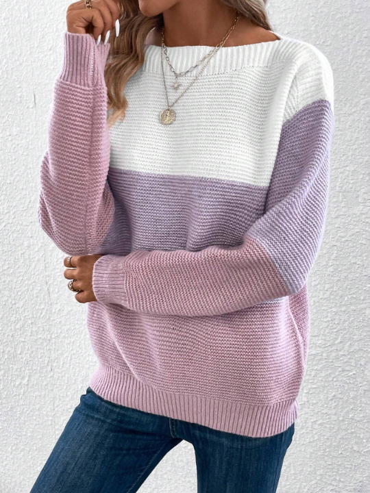 Color Block Drop Shoulder Sweater