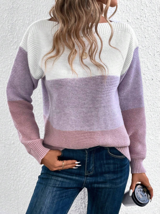 Color Block Drop Shoulder Sweater