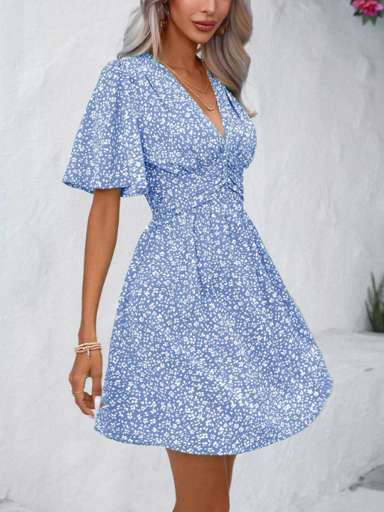 Frenchy Ditsy Floral Print Butterfly Sleeve Dress