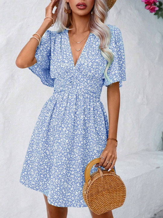 Frenchy Ditsy Floral Print Butterfly Sleeve Dress