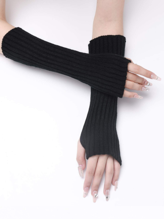 1 Pair Women's Striped Knitted Mid-length False Sleeve Warm Fashionable Knit Half-finger Exposed Arm Sleeves