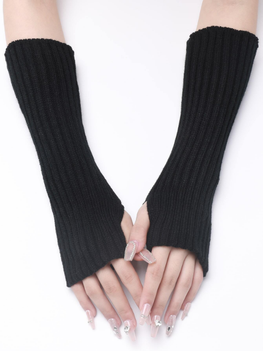 1 Pair Women's Striped Knitted Mid-length False Sleeve Warm Fashionable Knit Half-finger Exposed Arm Sleeves