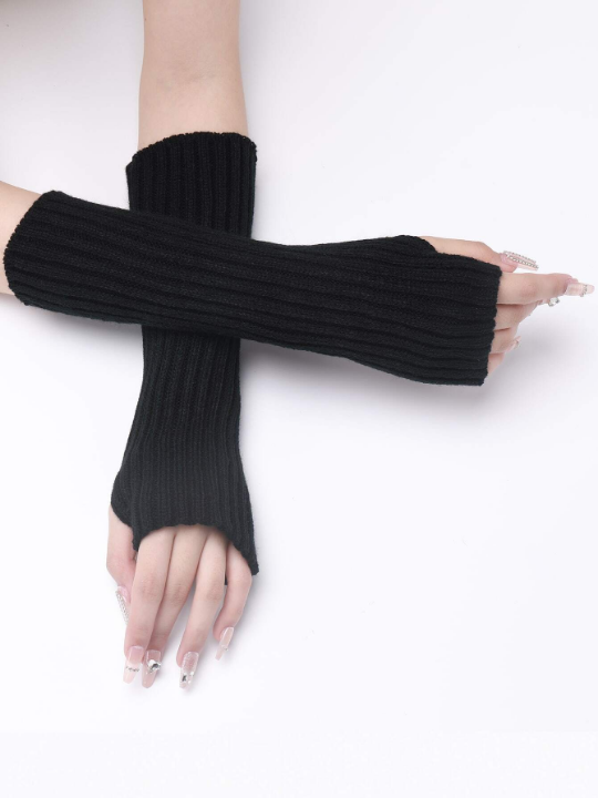 1 Pair Women's Striped Knitted Mid-length False Sleeve Warm Fashionable Knit Half-finger Exposed Arm Sleeves