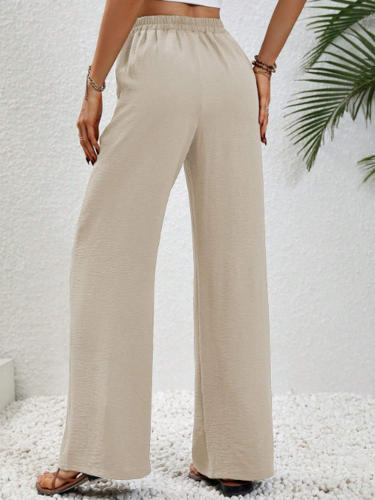 LUNE Drawstring Waist Slant Pocket Wide Leg Pants