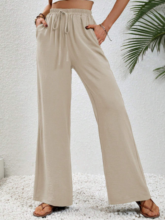 LUNE Drawstring Waist Slant Pocket Wide Leg Pants