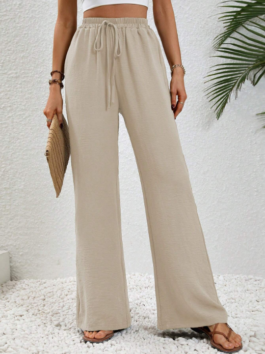 LUNE Drawstring Waist Slant Pocket Wide Leg Pants