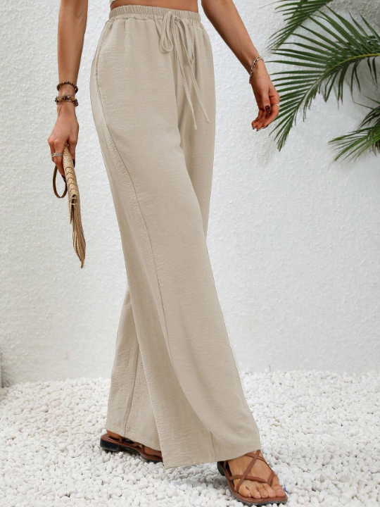 LUNE Drawstring Waist Slant Pocket Wide Leg Pants