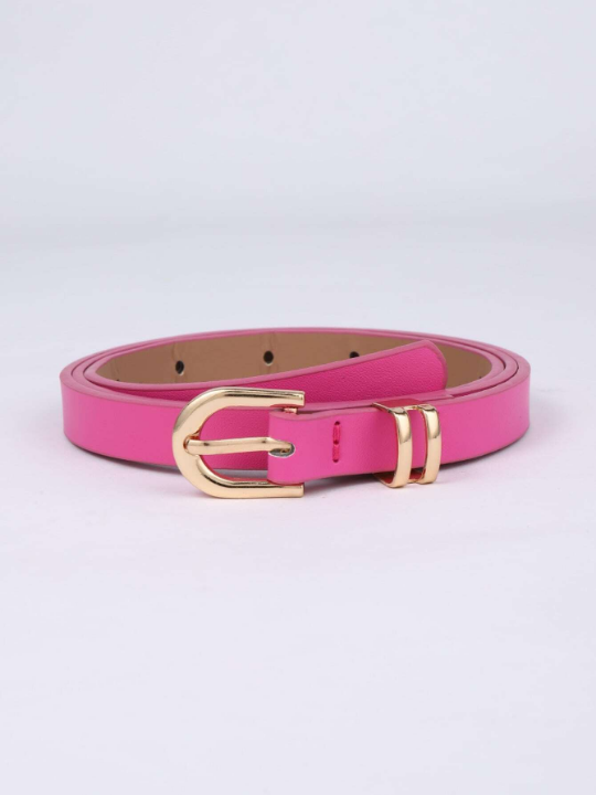 Women's Square Buckle Pu Belt For Dress, Fashionable Thin Waist Belt For Daily Use