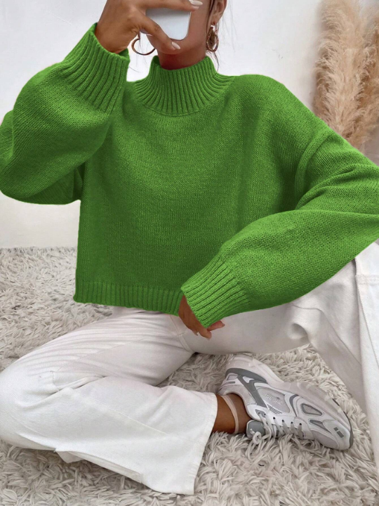 Frenchy High Neck Drop Shoulder Sweater