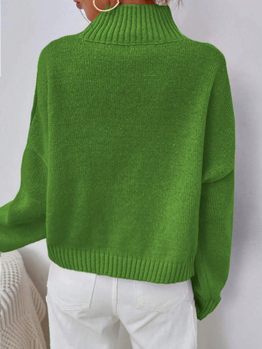 Frenchy High Neck Drop Shoulder Sweater