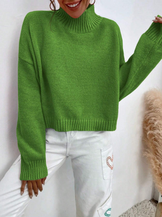 Frenchy High Neck Drop Shoulder Sweater